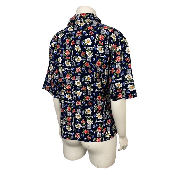 Novelty Flower Garden Print Button Up Collared Blouse / Women’s Small - Picture 3 of 4